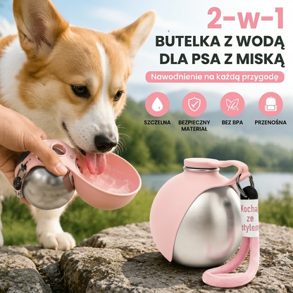 Przenośna butelka 2w1 ze składaną silikonową miską dla psów i kotów